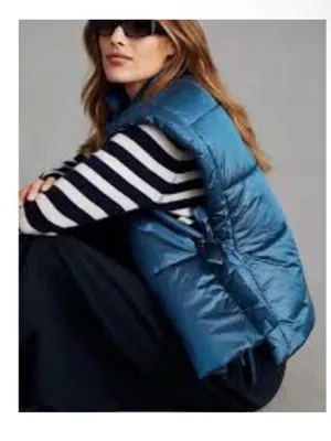 Anthropologie Pilero Packable Puffer Vest Side Tie Metallic Blue One Size thumbnail 2