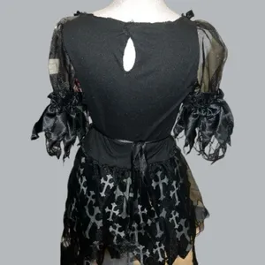 Gothic Black torn shredded look Dress with White Cross Pattern Size L thumbnail 8
