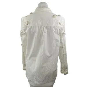 Anthropologie Maeve Women's White Beaded Long Sleeve Button Down Shirt Top XS thumbnail 4