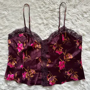 Victoria’s Secret Cami Vintage Gold Label Lace Trim Button Front Floral Purple M thumbnail 1