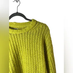 American Eagle Chunky Open Knit Cropped Sweater XS‎ Chartreuse Lime Green thumbnail 3
