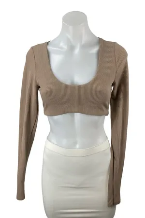 Alo Yoga Ribbed Defined Scoop Neck Long Sleeve Gym Athletic Activewear Bra Top S thumbnail 1