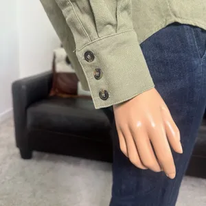 Tuckernuck Med Olive Steele Button Up Utility Blouse Shirt‎ Linen Blend Forest thumbnail 5
