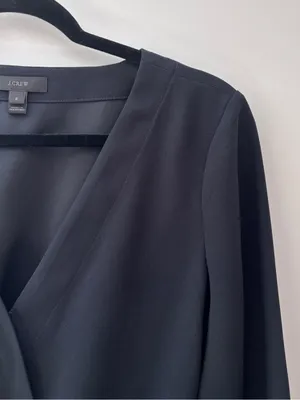 J.Crew Drapey Crepe Faux Wrap Top Blouse Black Size 8 Tailored Elegant Office thumbnail 7
