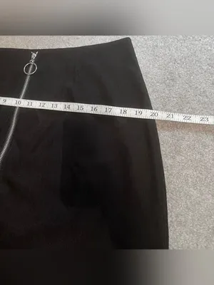 Black Ribbed Suede Mini Skirt with Silver Circle Zipper thumbnail 11