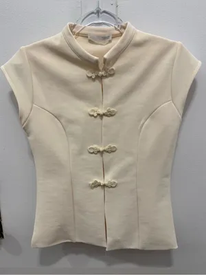 Zara NWT Ivory off white Sleeveless Top, Decorative mandarin Frog Clasp buttons thumbnail 2