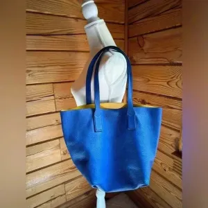 Marc Jacobs Wingman Tote Reversible Leather Tote in blue or yellow size XL thumbnail 2