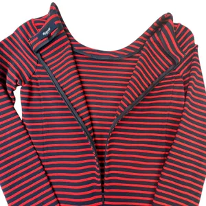 Madewell Mini Dress Shift Long Sleeve Striped Knit Crew Neck Red Navy‎ Women XS thumbnail 6