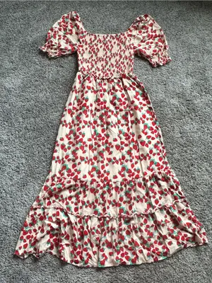 Betsey Johnson Cream Maxi Dress with Red Strawberry Print thumbnail 1