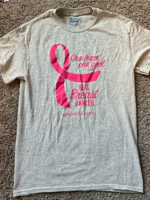 Gildan Gray Short Sleeve Tee with Pink Breast Cancer Ribbon Graphic thumbnail 1