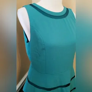 A-Line ModCloth Dress Teal Black Mesh Stripes with Cutouts by Ya Los Angeles thumbnail 2
