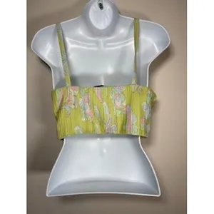 ZARA Crop Top Small‎ Green Abstract Paisley Bustier Ribbed Summer Boho Retro Y2K thumbnail 4