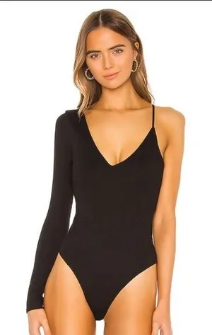 NBD Womens Asymmetrical‎ One Sleeve Bodysuit Black V-Neck XS thumbnail 1