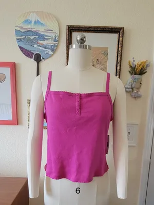 NWT PINK Pointelle Henley Cami in Pink Fire thumbnail 3
