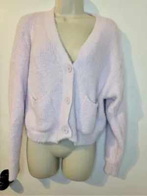 Forever 21 Soft Fuzzy Knit Cropped Cardigan XL Light Pink thumbnail 2