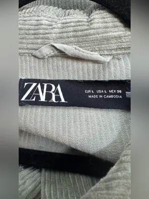 Zara Jacket Corduroy Overshirt Olive Green Women Size Large Oversized thumbnail 7