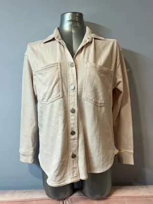 Beach Lunch Lounge Collection Beige Fleece Shacket Snap Shirt Jacket Size XS NWT thumbnail 5