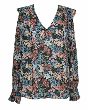 LOFT Floral V-Neck Flutter Shoulder Long Sleeve Blouse thumbnail 1