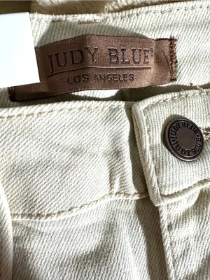 Judy Blue‎ High-Rise Distressed Wide-Leg Jeans in Cream Sz 15/32 thumbnail 7