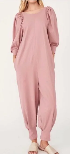 Free People FP Beach Jackie Puff Sleeve Jumpsuit Pink Size S thumbnail 1