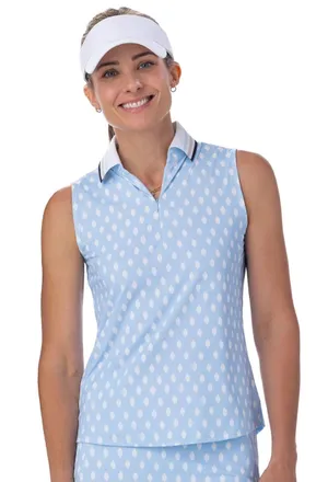 NEW Belyn Key‎ Penny Sleeveless Ikat Golf Polo Light Blue White Small Tennis thumbnail 1