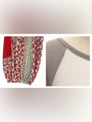 Easel Mixed Media Raglan Top Boho Patchwork Sleeve White Gray Size Medium thumbnail 5