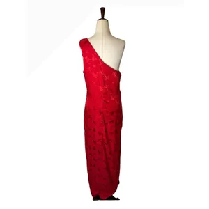 Lulus Chasing Desire Satin Jacquard Maxi Dress Women XL‎ Red Floral One Shoulder thumbnail 3