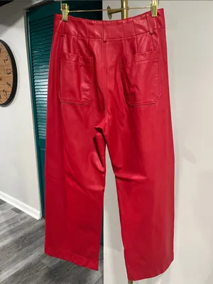 Anthropologie NWOT Maeve The Colette Cropped Vegan Leather Pants – Red thumbnail 7