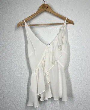 Intermix Tess Ruffled Sleeveless Top Size P Ivory Silk Tank XS thumbnail 3
