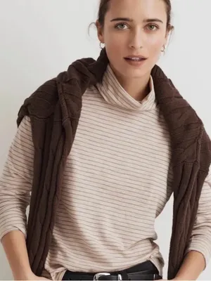 NWT Madewell Whisper Cotton Striped Turtleneck Tee Matchstick sz XXL thumbnail 2