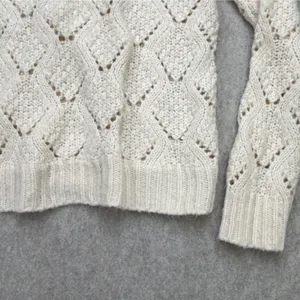 Pointelle Sweater Womens XS Cream Boho Cottagecore Grandma Coquette Crochet thumbnail 5