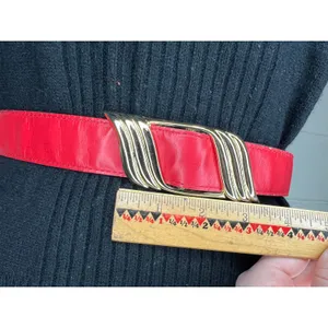 cinch Belt red goldtone vintage 1980s genuine leather thumbnail 3