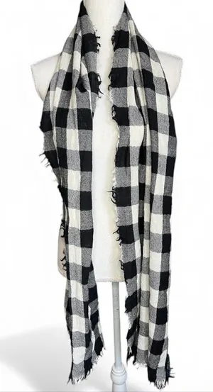 Polo Ralph Lauren Black and White Checkered Scarf wool preppy heritage unisex thumbnail 1