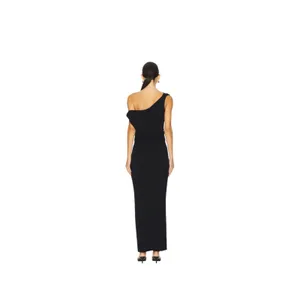 SNDYS Leena Maxi Dress in Black - Off-Shoulder Cotton Knit - Size S thumbnail 3