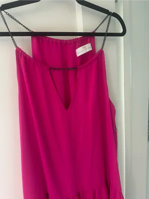 Amanda Uprichard nwt hot pink dress drop waist lined chain halter ruffle MEDIUM thumbnail 14
