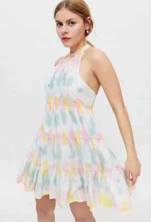 URBAN‎ OUTFITTERS head in the clouds Tie Dye Tiered Halter Mini Dress XS thumbnail 1