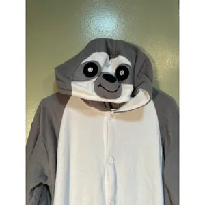 Unisex Adult Sz Small Gray Sloth Cosplay One Piece Pajamas Costume Snap Up Long thumbnail 7