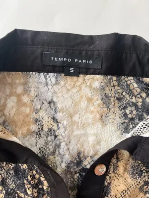 Vintage VTG Tempo Paris 90s Ombre Black Tan Lace Button Down Y2K Collared Top S thumbnail 5