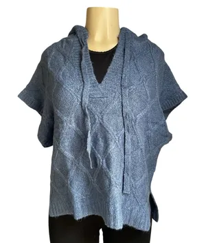 Universal Threads Y2K Blue Hooded Knit Poncho Cable Sweater Cozy Indie Boho Top NWT thumbnail 1