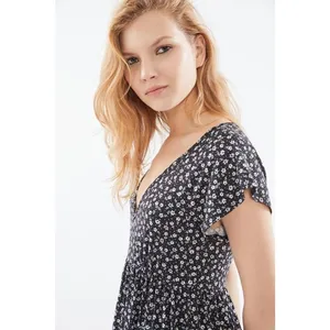Urban Outfitters Julia Ruffle Black Floral Flutter Sleeve Tiered Mini Dress Sz S thumbnail 4