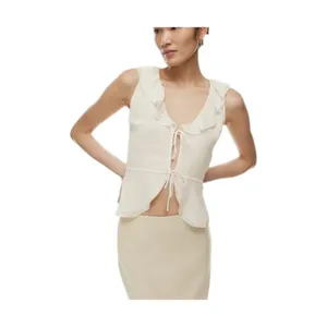 Wilfred Aritzia White Silky Semi Sheer Tie Front Sleeveless Blouse Size Small thumbnail 3
