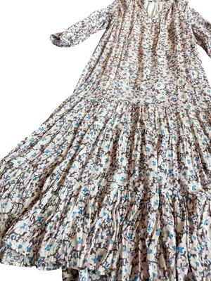 Z Supply Ivory Blue Floral Tiered Maxi Dress Long Sleeve Bohemian Small Women's thumbnail 7