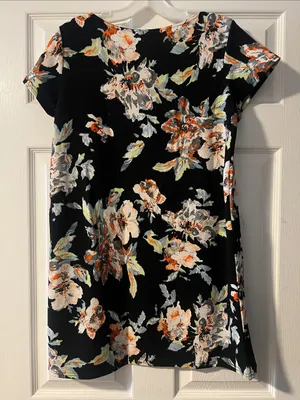 Boohoo Black Floral Mini Dress with Orange and Cream Blooms thumbnail 6