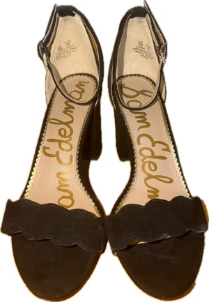 Sam Edelman Odila Womens Sandals Black Scalloped Ankle Strap Heel 10M thumbnail 1
