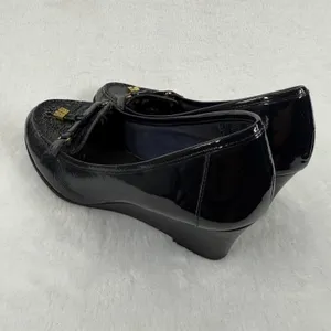 Lauren Ralph Lauren Black Patent Leather Wedge Loafers with Gold Accents 8 READ‎ thumbnail 8