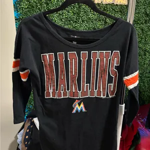 Genuine Merchandise Marlins Black and Orange Long Sleeve Tee thumbnail 1