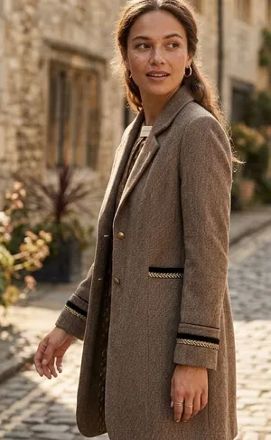 Soft Surroundings brown black herringbone metallic velvet accent coat wool small thumbnail 1