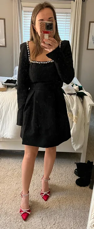 Black midi dress with white pearls thumbnail 2
