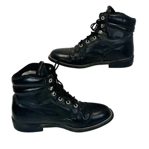 Justin Basics Black Leather Roper‎ Lace-Up Boots Women's 6B Work Western Vintage thumbnail 3