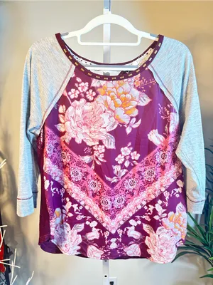 N218. Jolt- Purple Floral Raglan Long Sleeve Tee thumbnail 1